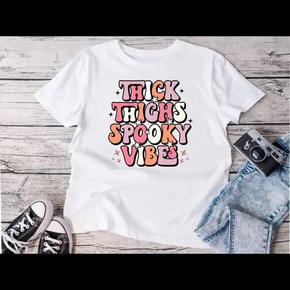 Thick thighs spooky vibes graphic tee shirt - Picture 1 of 1